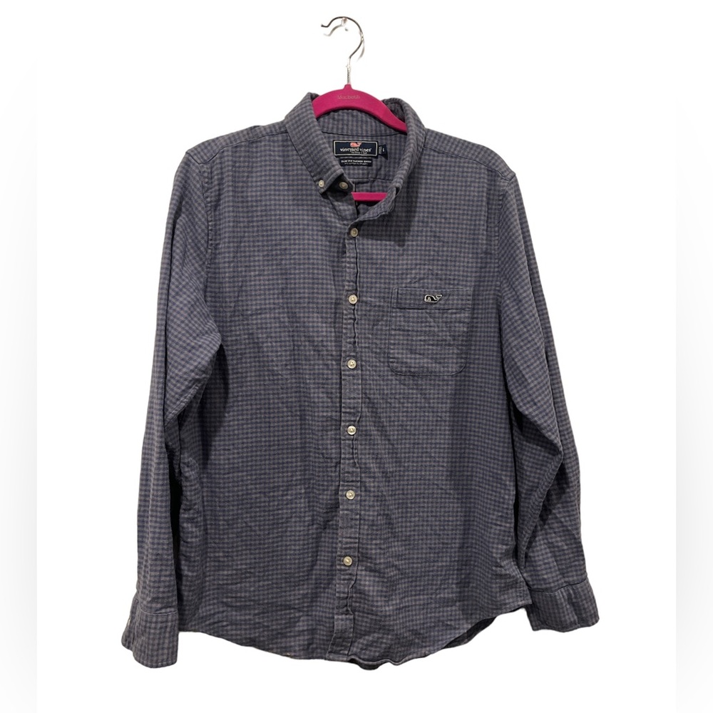 Vineyard Vines Men’s Slim Fit Tucker Shirt Blue Check Flannel Size Large EUC